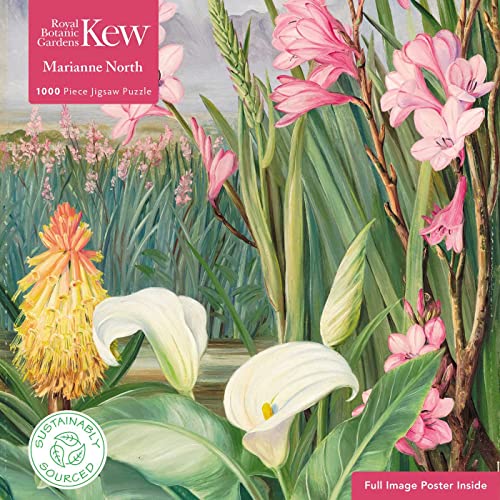 Floral botanical illustration of pink and white flowers, jigsaw puzzle.