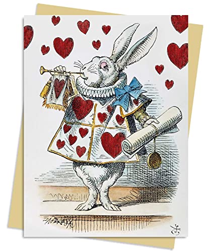 White Rabbit from Alice in Wonderland playing a trumpet with a scroll.