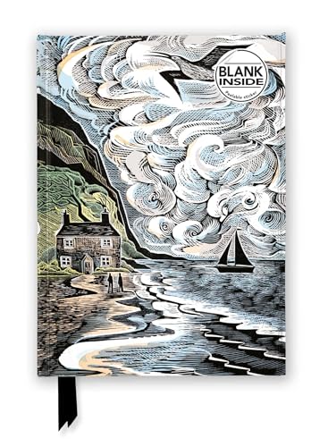 Journal cover featuring a linocut-style coastal scene with a house, sailboat, and swirling clouds.