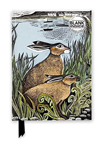 A journal cover featuring two hares in tall grass with a coastal background.