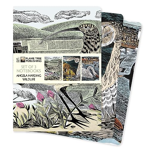 Three notebooks with linocut-style wildlife illustrations stacked together.