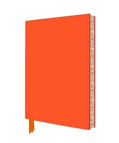 Orange notebook with floral patterned spine and orange ribbon bookmark.