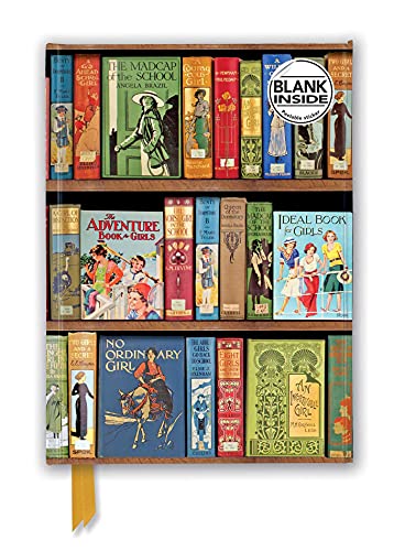 Journal cover featuring a bookshelf illustration with vintage book spines and a ribbon bookmark.