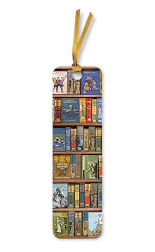 Bookmark depicting a colorful, stacked bookshelf with book covers.