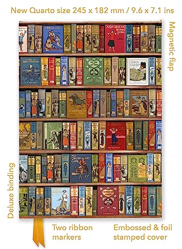 Notebook cover depicting a full bookshelf with many colorful, vintage books.