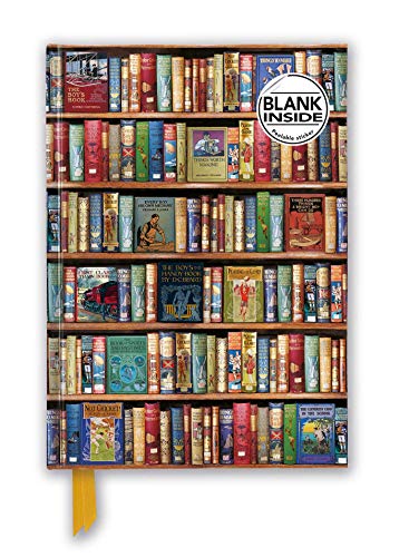 Blank journal with a cover depicting a full bookshelf of vintage books.