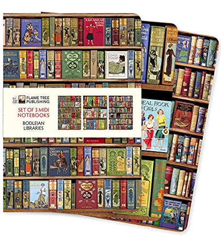 Set of three midi notebooks with a bookshelf design.
