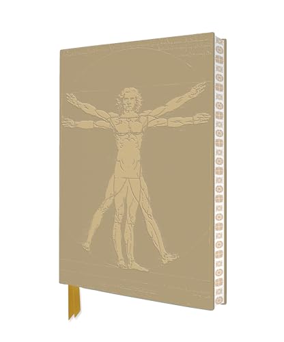 Beige notebook cover featuring Da Vinci’s Vitruvian Man drawing.