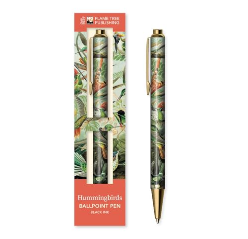 Ballpoint pen with hummingbird illustrations in boxed packaging.