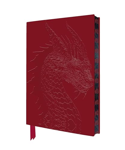 Red journal with embossed dragon design on cover and decorative spine and bookmark.