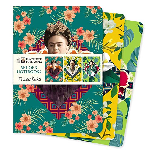 Three Frida Kahlo notebooks with floral and portrait designs.