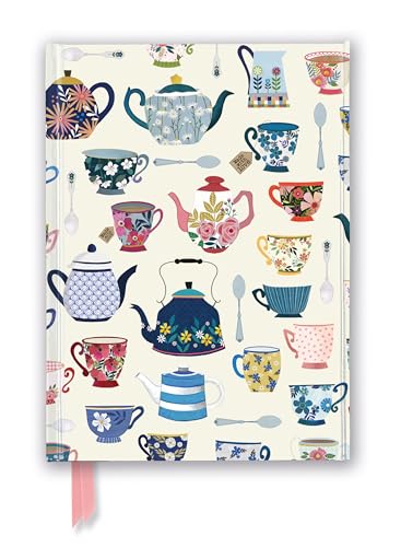 Journal cover featuring a pattern of colorful teapots, teacups, and spoons on cream background.