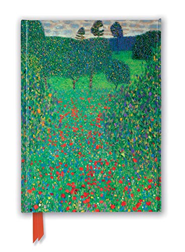 Journal cover featuring Klimt’s “Poppy Field” painting with green fields and red flowers.