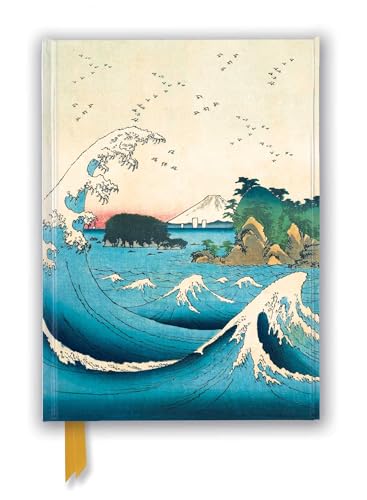 Hardcover journal featuring a Japanese woodblock print of large waves, islands, and distant mountain.