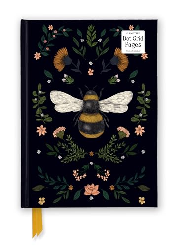 Black journal cover with illustrated bee and floral design, ribbon bookmark.