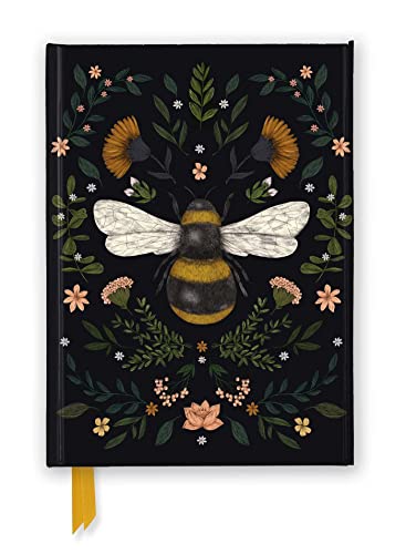 A black journal cover featuring a central bee surrounded by botanical illustrations and flowers.