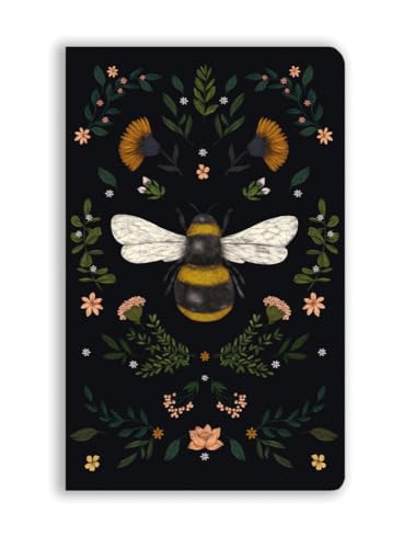 Black journal cover with illustrated bee and floral design.