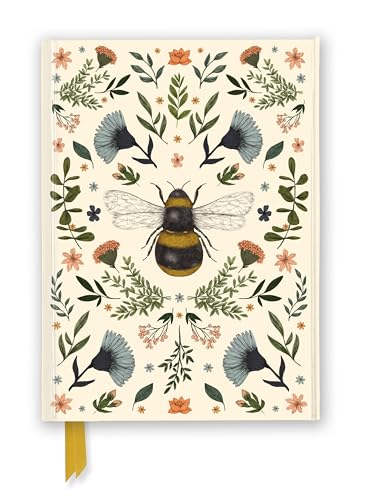 Beige journal cover with illustrated bee and botanical wreath design.