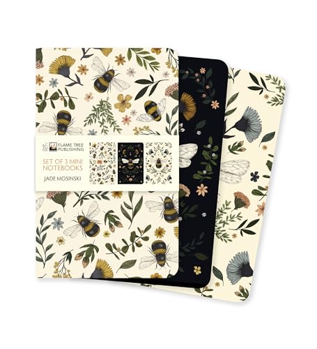 Three small notebooks with floral and insect patterned covers.