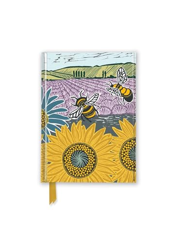Pocket journal with sunflowers and bees illustration, gold foil details.