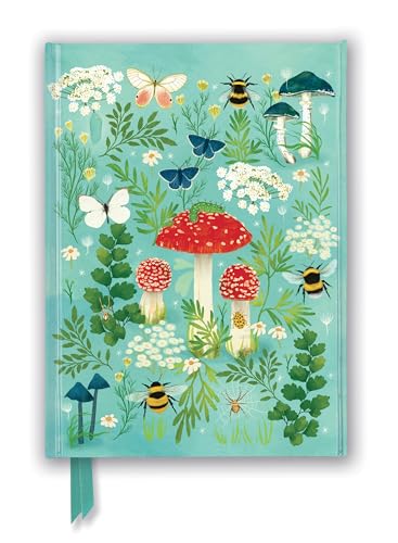 Foiled journal cover with illustrated mushrooms, bees, butterflies, and foliage.