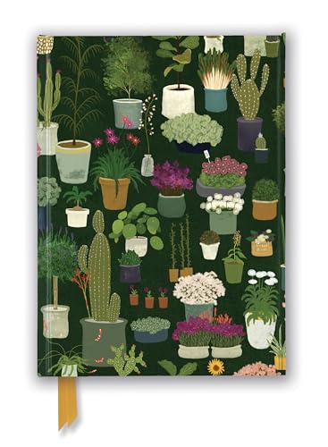 Foiled journal cover with a repeating pattern of potted plants.