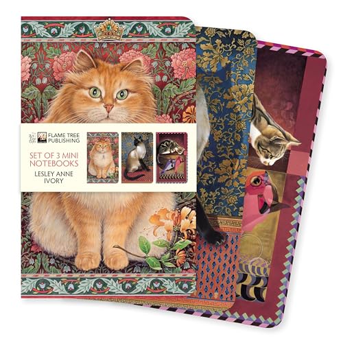 Three mini notebooks with floral and cat artwork by Lesley Anne Ivory.