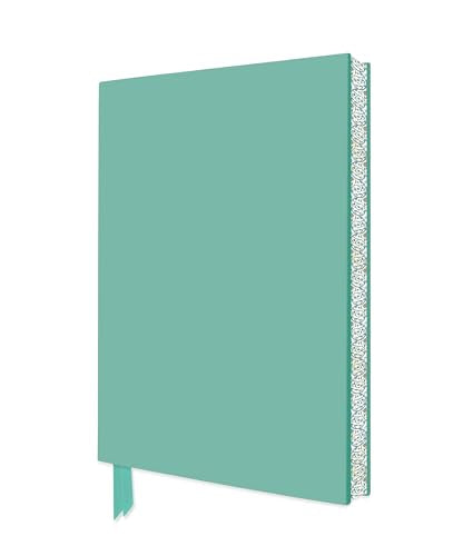 Light turquoise hardcover notebook with a patterned spine and a matching ribbon bookmark.