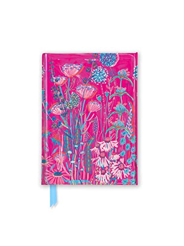 Pink pocket journal with floral design and a blue ribbon bookmark.