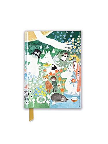 Moomin characters in a floral, green and blue illustrated pocket journal.