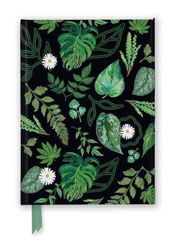 Foiled journal with a black cover and various green leaf illustrations.