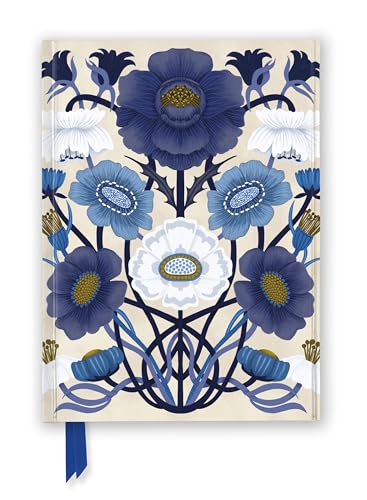 Closed journal with a floral design in shades of blue and white.