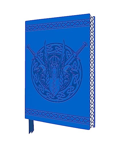 Blue notebook cover with Norse god Odin and raven design.