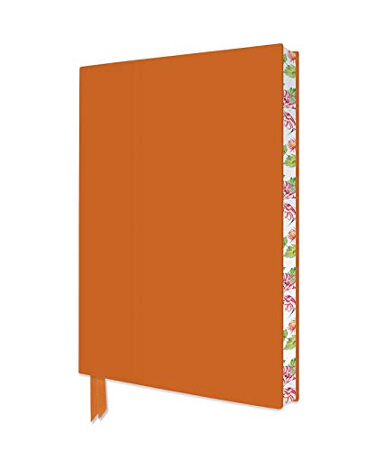Orange notebook with a floral patterned spine and a matching orange ribbon bookmark.