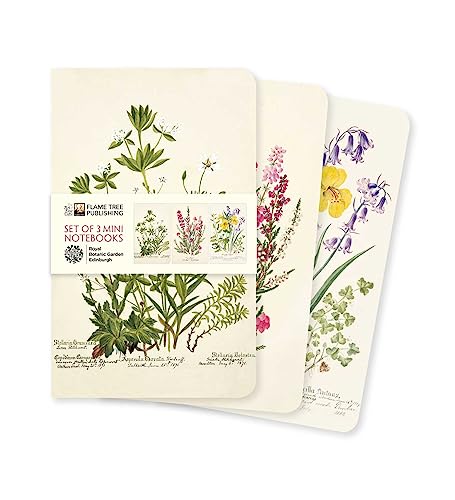 Three small notebooks with Royal Botanic Garden Edinburgh branding and botanical designs.