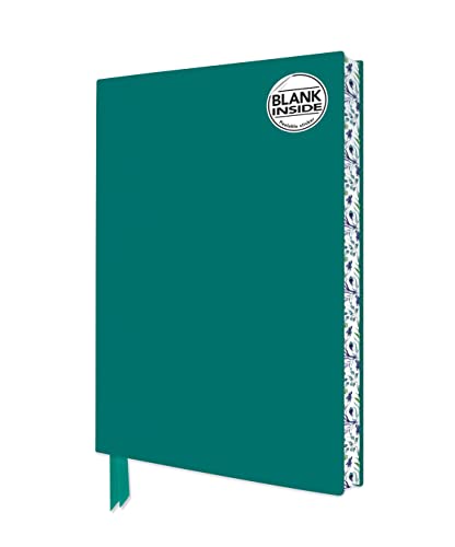 Teal notebook with patterned edge and ribbon bookmark, labeled "BLANK INSIDE".