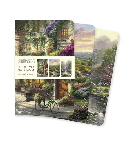 Three mini notebooks featuring Thomas Kinkade landscape paintings of gardens and nature scenes.