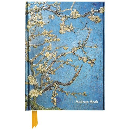 Address book cover featuring Van Gogh's Almond Blossom painting with a yellow ribbon bookmark.
