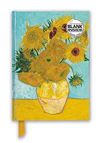 Van Gogh’s “Sunflowers” painting on a blank journal with a ribbon bookmark.