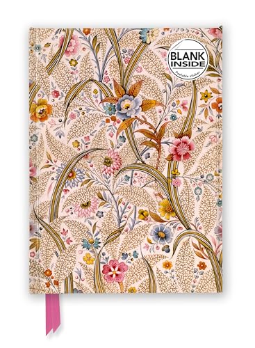 Floral patterned journal with a foiled "Blank Inside" sticker and pink ribbon.