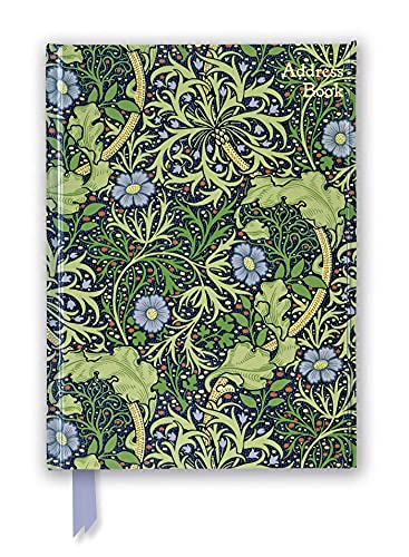 Address book with William Morris’s “Seaweed” floral design in green and blue.
