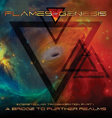 Album cover with space scene, black triangle, and orange text "Flames of Genesis".