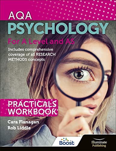 AQA Psychology workbook cover with a close-up of an eye under a magnifying glass.