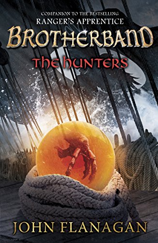 Book cover: “The Hunters” with a ship’s rigging and a glowing orb.
