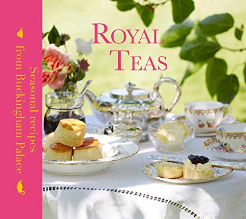 Book cover: “Royal Teas” with tea set, scones, and flowers.