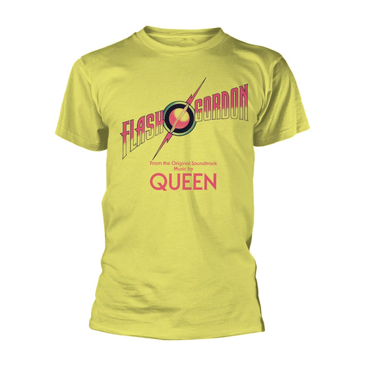 Yellow t-shirt with "Flash Gordon" logo and "Queen" text.