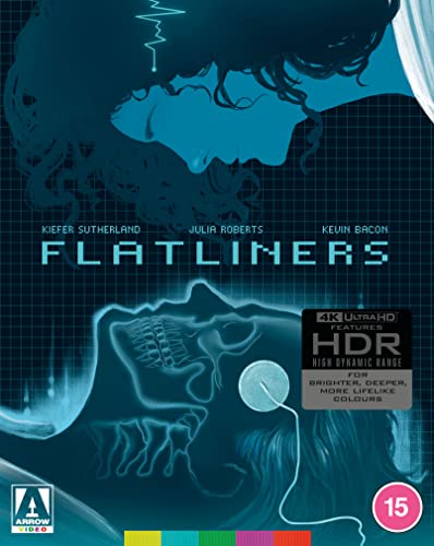 Flatliners" 4K Blu-ray cover with faces, medical lines, and HDR logo.