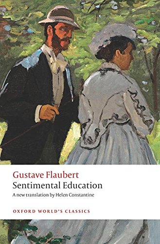 Book with yellow or cream cover, classic font, sentimental education title, Gustave Flaubert author.