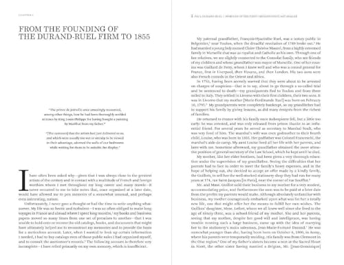 Open book pages with dense text about the Durand-Ruel firm's founding.
