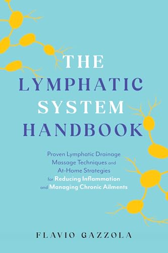 Book cover with blue background, yellow graphics, and title "The Lymphatic System Handbook".